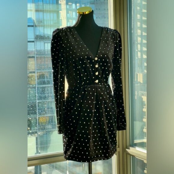 🆕 SELF-PORTRAIT 🧿NWOT Crystal Embellish Velvet Diamante Mini Dress, Sz US4 UK8 - Picture 5 of 16